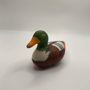 Vintage Ceramic Hand Painted Duck Figurine - 3.5"H x 6"L - Mallard Country Decor